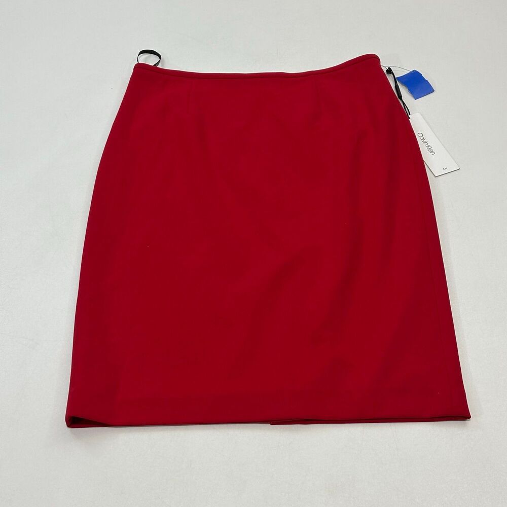 Calvin Klein Women's Skirt Red Pencil‎ Zip-Back Stretch Blend Classic, Size 8
